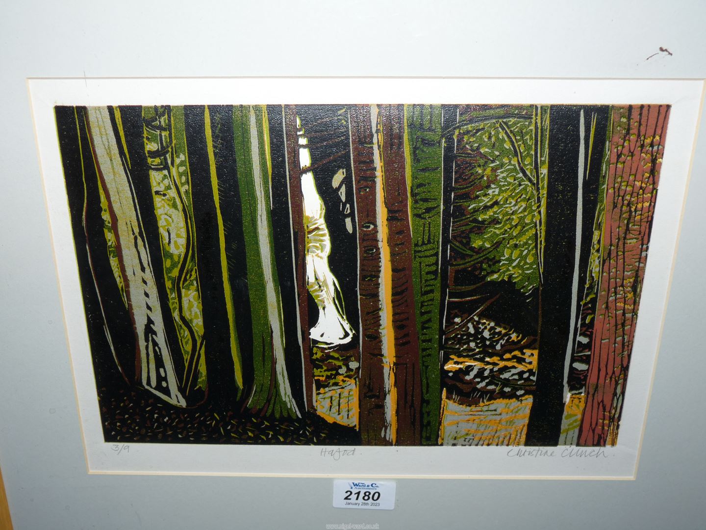 A framed and mounted Woodcut, limited edition print no 3/9, - Image 2 of 2