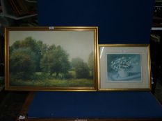 A framed Print on board of a country landscape signed Dyer and a Anne Cotterill limited edition