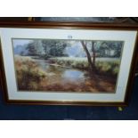 A framed and mounted Print depicting a country river landscape, signed lower right Dipnall,