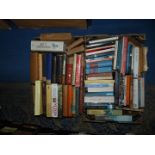 Two boxes of books including 'Young Stalin', 'The Walking Dead',