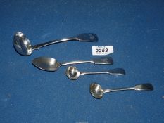 Four Georgian silver Spoons including a sauce ladle,