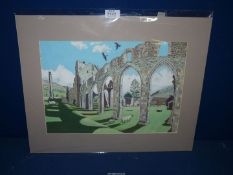 Huw Parsons of Brecon: gouache of Llanthony Abbey, 1991.