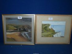 A framed Charcoal of a coastal scene initialed lower right, dated '87,