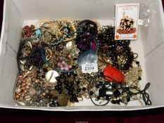 A quantity of bead, pearl, jet (?) and purple stone necklaces and locket, etc.