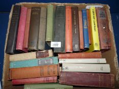 A box of hardback books including 'Coniston' by Winston Churchill, 'Lord Jim' by Joseph Conrad,