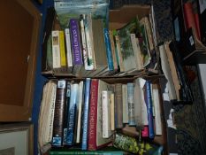 Two boxes of books including gardening, English Cathedrals, Great British Journeys,