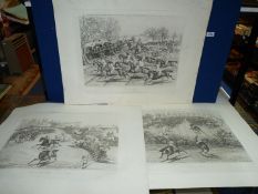 A group of three aquatints scenes from Ackerman's 1856 series : 'The Grand Military Steeplechase