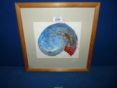 A framed and mounted Acrylic painting of an Ammonite by Jess Prosser, titled and labelled verso.
