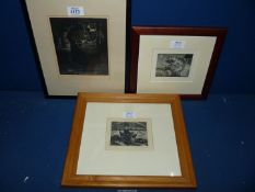 Three framed Etchings to included 'Mackerel packing' by H.M. Quick, 'Flight' limited edition no.