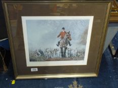 A framed limited edition hunting Print, 20" x 18".