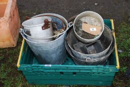 Galvanised buckets, calf feeder, etc.