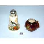 A Locke Worcester porcelain sugar shaker with EPNS top,