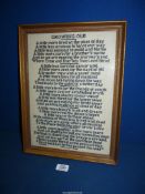 A framed tapestry of a poem 'Growing old', 16" x 12".