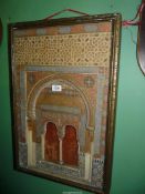A framed ceramic/plaster architectural Model of "The Doors of the Court Room", Alhambra Palace,
