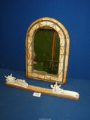 A brass and bone framed Mirror, 14" tall,