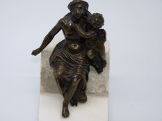 A small bronze figure representing Aphrodite and cupid, 18th century, on a later marble stand,