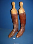 A pair of Gents brown leather knee high Riding boots,