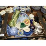 A quantity of miscellaneous china including; large blue & white meat plate with Anchor mark,