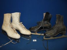 Two pairs of Ice Skates; white pair 'Ice June', Sheffield steel, Made in England,