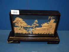 A Chinese black lacquered cased Diorama on stand,