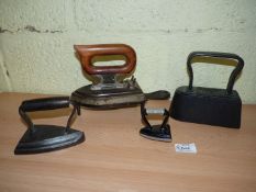 A group of four Irons including Tailors Goose Flat Iron marked 10,