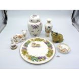 A small quantity of china to include; Aynsley cat, bud vase, dish,