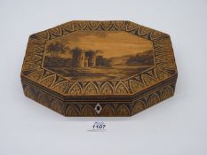 An octagonal Regency/early Victorian penwork sewing box,