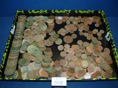 A quantity of old pennies including half pennies, pennies and 1/2p's, Victorian etc.