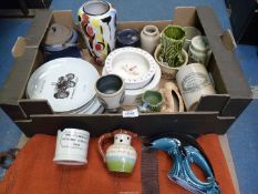 A box of china and pottery including Sylvac, Novordea, Poole dolphin,