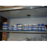 A small quantity of Cornishware including; Utensil storage pot, Dreadnought jugs,