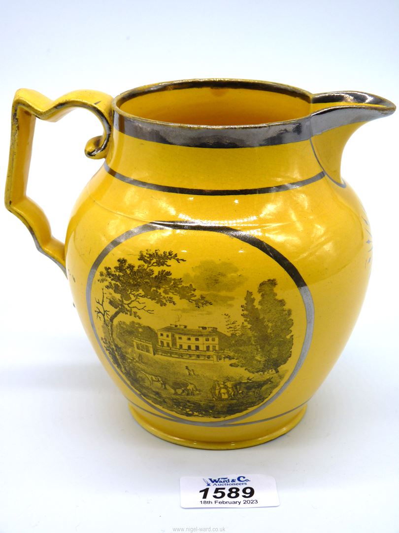 A rare yellow ground and silver resist earthenware jug, early 19th century, - Image 3 of 5