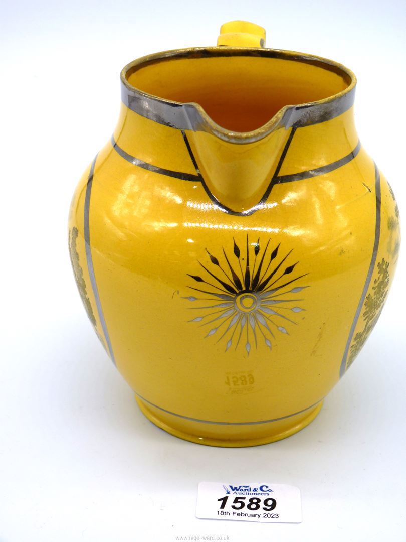 A rare yellow ground and silver resist earthenware jug, early 19th century, - Image 4 of 5