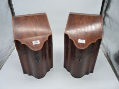 A very good pair of George III Mahogany knife boxes with good figuring and original fittings intact,