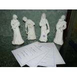 Four white Royal Worcester (Compton & Woodhouse) figures to include; 'New Arrival',