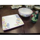 A Royal Doulton 'Sairey Gamp' figure plus a floral decorated fruit Bowl and Platter by William