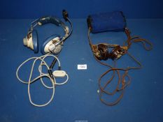 An early Aviator's Headset by Amplilite/Amplivoc with boom microphone and a pair of antique GEC/BBC