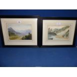 A pair of black framed and mounted Watercolours;