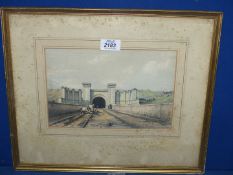 A coloured framed and mounted Etching depicting Brunel's Primrose Hill Tunnel, 16 1/4" x 13 3/4".