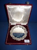 A Silver presentation Plate in a burgundy case inscribed 'Presented To Mr P Rees and Mrs Rees On