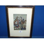 A small framed and mounted Watercolour depicting a Battle of The 1st Hussars on horseback against
