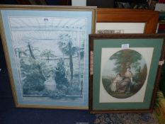 A framed Print of a female statue surrounded by palm trees in a large glass house,