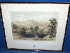 A framed and mounted Lithograph titled 'Mountain Scene from The Mahablishwa Southern Koncan' taken