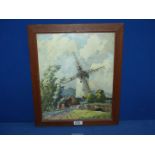 A wooden framed Print label of a Windmill,