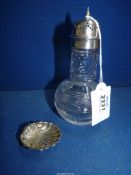 A fine cut glass sugar shaker with Chester 1906 silver top, maker Haseler Bros.