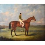 Sam Spode, a gilded framed Oil on canvas, very ably portraying a Bay Horse on a racecourse,