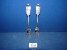 Two Silver forks, Exeter 1850, 94g.