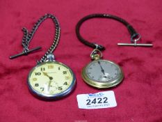 A vintage Jaeger Lecoultre pocket watch, with silver watch chain marked with an arrow G.S.T.P.