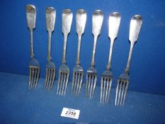 Seven Silver forks, London 1861, maker WS, 535g.