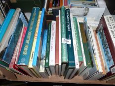 A box of gardening books and travel books to include "Private Gardens of England",