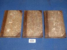 Three leather bound volumes of "The Monastery", a Romance by the author of "Waverley",